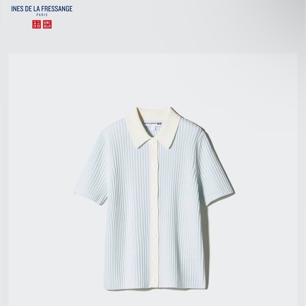 Uniqlo Ribbed Striped Short-Sleeve Polo Cardigan Top